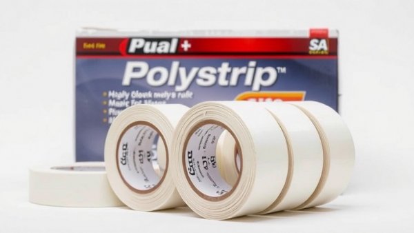 Polyglass Polystrip SA tape showcasing FORTIFIED roof compliance.