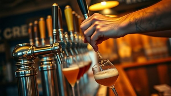 Bartender pouring beer at Holy Grail Pub Plano.