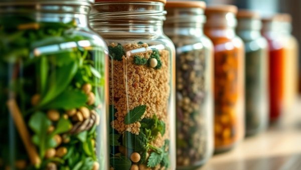 Glass jars with herbs for Cold Weather Health and Wellness Toolkit.