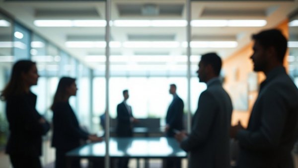 Blurred silhouettes of people in a meeting through glass, highlighting smart positioning in construction.