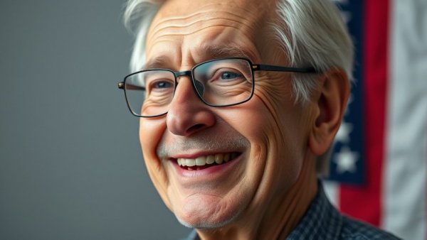 Elderly man smiling in front of American flag, Tom Hicks obituary