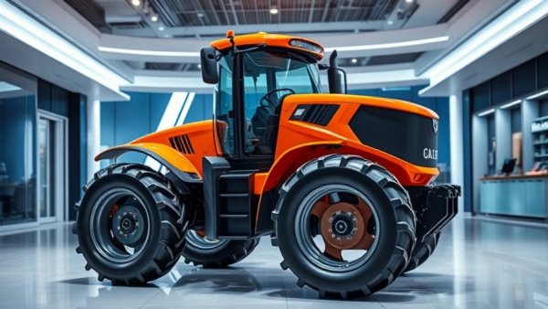 TAFE EVX75 Electric Hybrid Tractor showcased in a modern showroom.