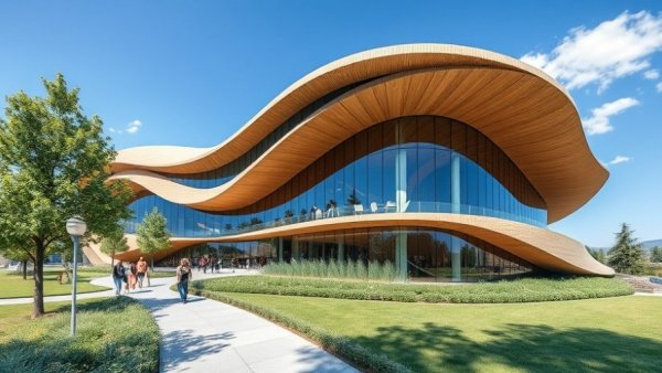 Sleek architecture of New Hamburg State Opera with glass facade