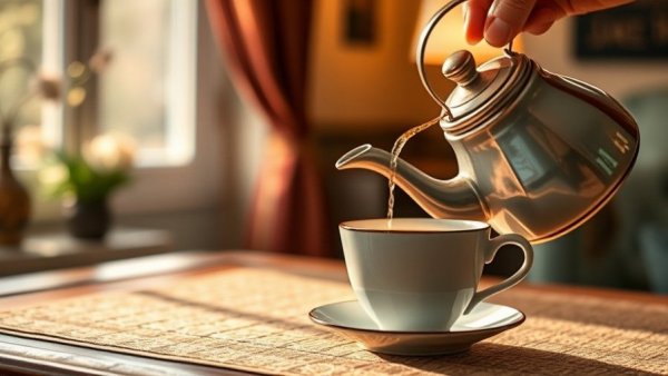 Presence over Presents - Tea being poured elegantly into a cup.