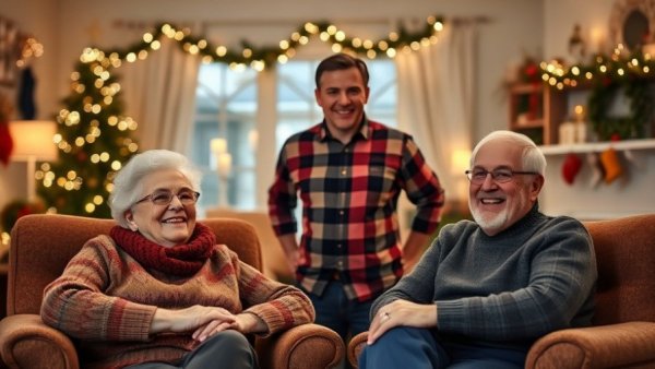 Festive family portrait offering gift ideas for older parents.