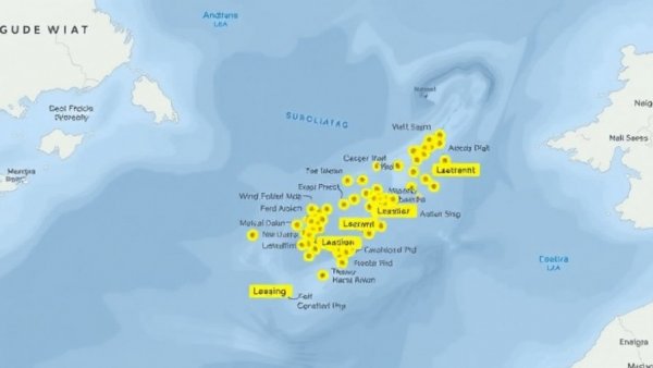 Map of New England offshore wind energy projects with labeled lease areas