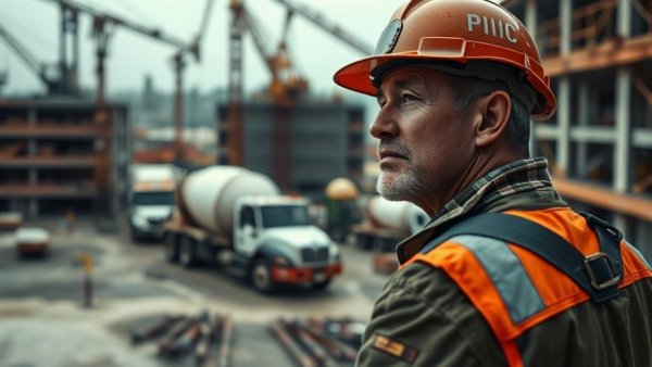 Construction worker in industrial site facing low-carbon cement funding issues.