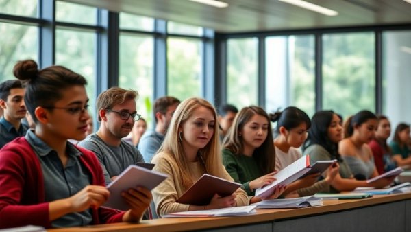 Diverse students engaged in lecture, note-taking focus, Future of Workplace OHS Practices.