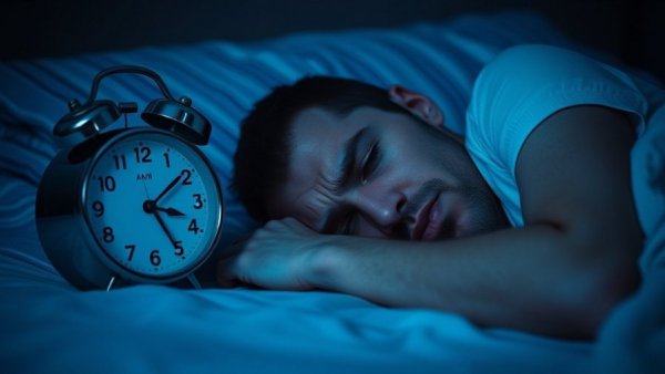 Tired person awake at night due to financial worries and insomnia.