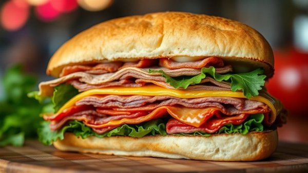 Enticing sandwich from Snarf's Sandwiches in Dallas, with meat and cheese.