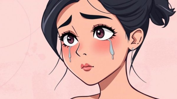 Cartoon woman in tears, highly emotionally reactive.