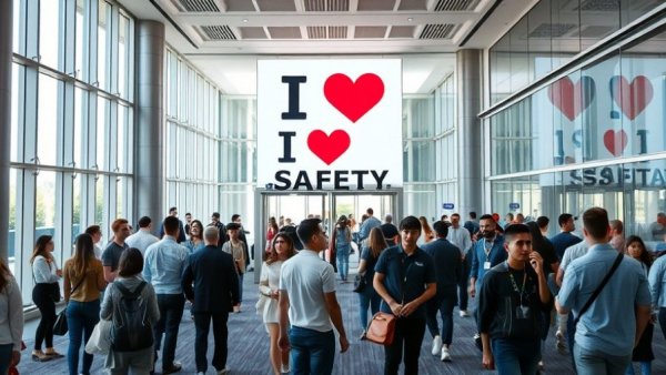 Entrance of conference center with I Love Safety sign and diverse attendees, related to ASSP Safety 2026 Registration.