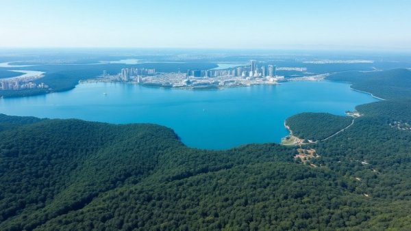 Aerial view of Fort Worth's water infrastructure and lake.