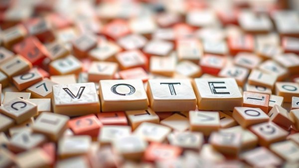 Jumbled letter tiles subtly spelling 'VOTE', related to Jolt Initiative legal battle.