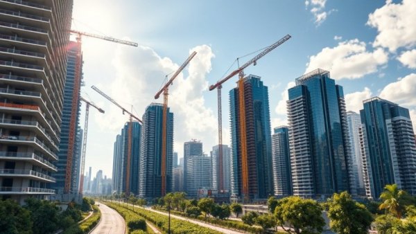 Successful construction companies in 2025 with cranes and skyscrapers.