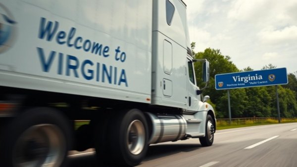 White truck passing 'Welcome to Virginia' sign amid greenery, ROUTE Act trucking under-21 interstate travel.