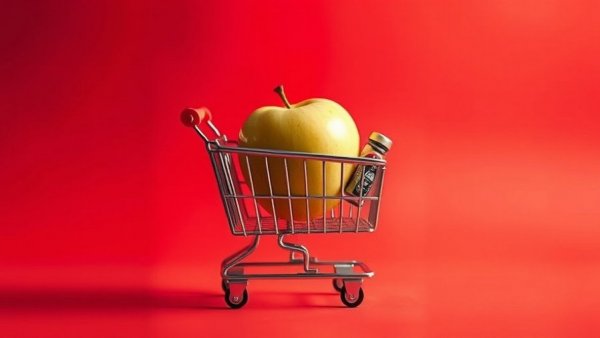 AI-generated image of a shopping cart with an apple, reflecting e-commerce fraud theme.