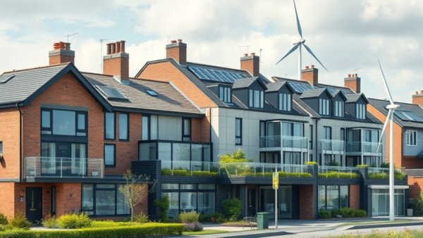 Modern sustainable architecture with green energy solutions in UK homes and businesses.