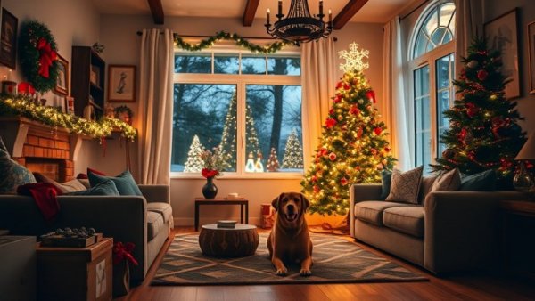 Cozy living room with festive Christmas decorations, Must-Watch TV Shows Winter 2025.