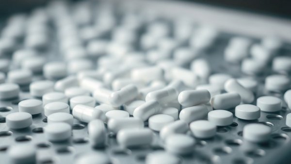 Close-up of Wegovy pills for weight loss on a metal tray.