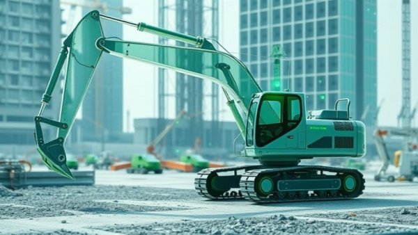 Futuristic tech-enhanced excavator illustrating construction tech labor shortage 2026.