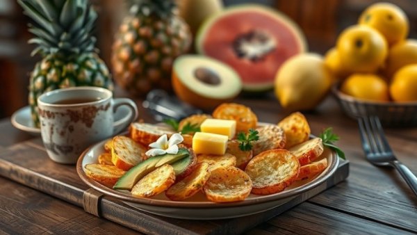 Gourmet breakfast at Mama Por Dios restaurant Dallas with fresh fruit.