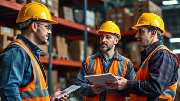 Dedicated EHS professional engaging with colleagues in a warehouse.