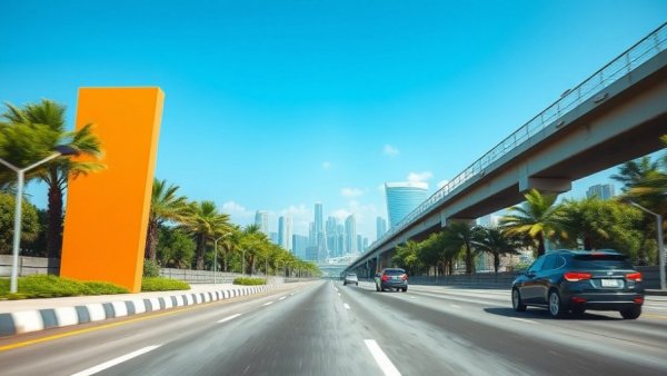 Conceptual Fort Worth gateway sign completion on highway with city skyline.