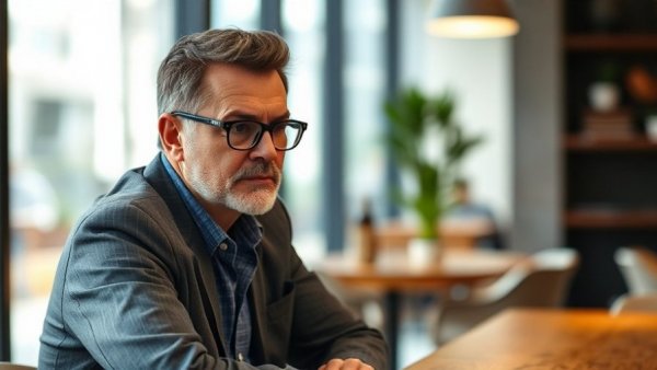Thoughtful middle-aged man at a table, Lawrence R. Armstrong OC United Way Leadership.