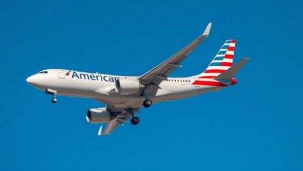 American Airlines aircraft flying over DFW Airport improvements.