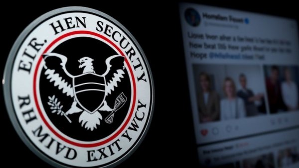 Texas Most-Read Stories 2025: Close-up of Homeland Security emblem alongside controversial post.
