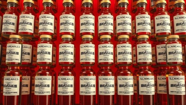 Labeling solutions Fort Worth: arranged glass bottles and labels.