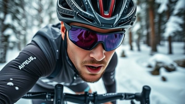 Cyclist navigating snowy terrain for sustainable health habits.