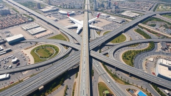 Aerial render of LAX roadway improvements highlighting new infrastructure.