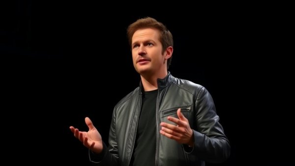 Confident speaker discussing Vera Rubin AI chips production on stage.