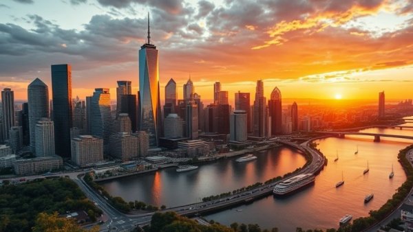 Moss acquires Ellison Construction amid vibrant city skyline under sunset.