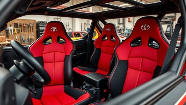 Toyota Scion 01 hybrid UTV interior with red and black racing seats.