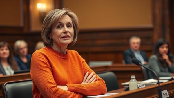 City council meeting woman speaking, council members seated.