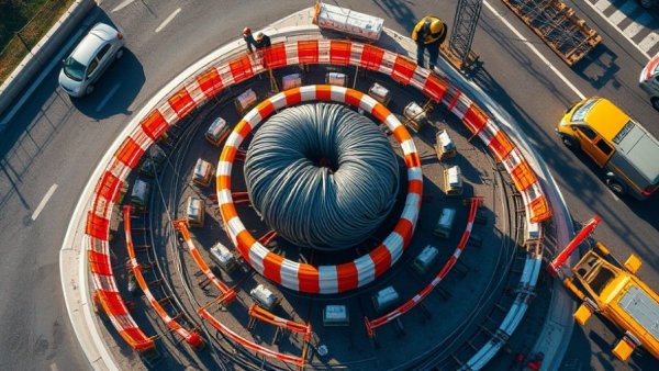 Aerial view of construction with TrafFix Water Cable Barrier.