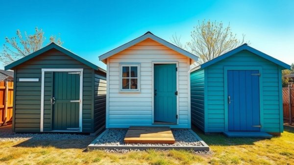 Various shed styles in Fort Worth backyard under daylight.