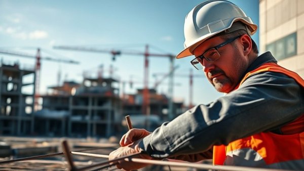 Construction worker enhancing workplace safety with rebar installation.