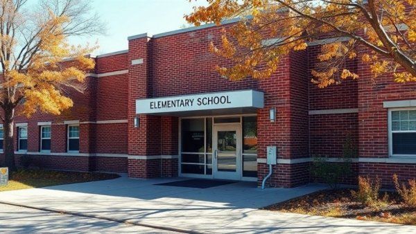 Deserted entrance at Arlington elementary school closed for renovation.