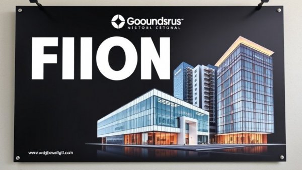 Architectural firm advertisement showcasing modern building designs and logo