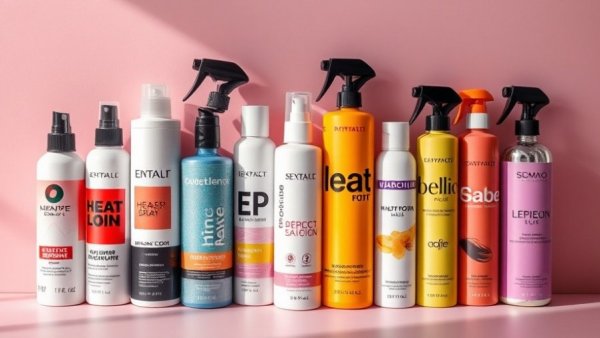 Assorted best heat protectant sprays on colorful background