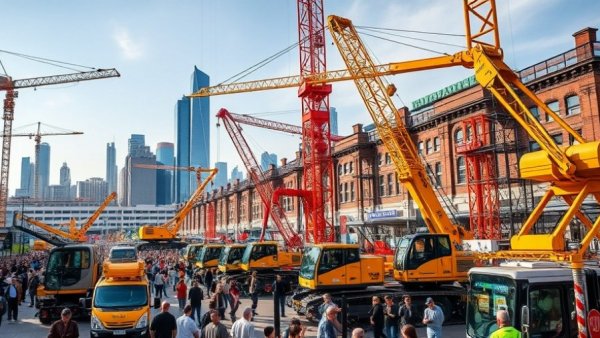 Liebherr ConExpo 2026 Showcase with cranes and machinery in city setting.
