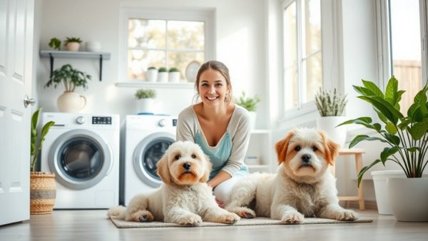 Practical Beautiful Décor for 2026: Airy laundry room with pets.