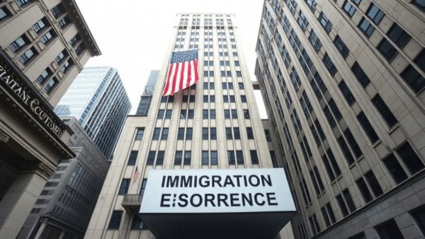 Exterior of a US government building with a flag, related to EB-3 visa program construction.