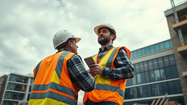 Construction worker at U.S. 90 expansion project site under cloudy sky.