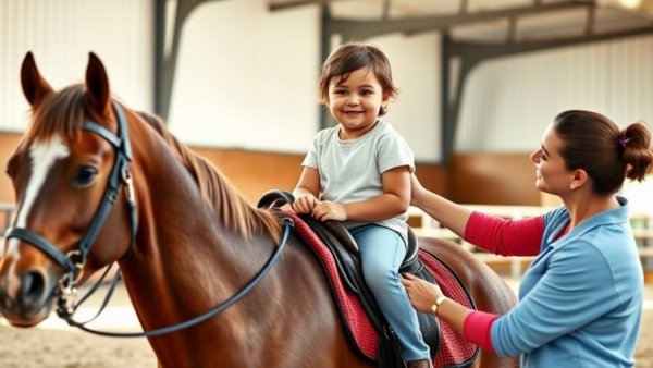 Kids horseback riding and volunteer assistance at Equest, Dallas.
