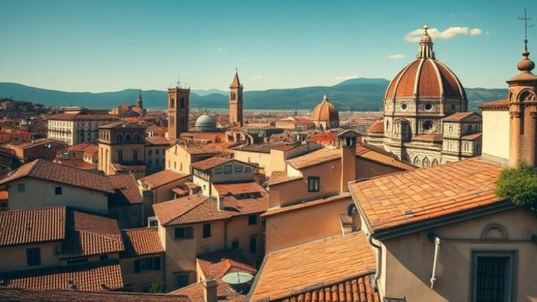 Rustic rooftops in Florence, Italy on a sunny day.